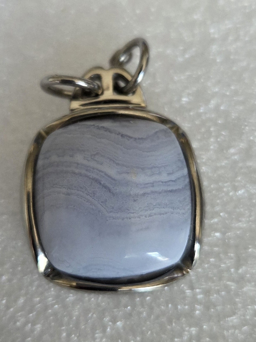 Blue Lace Agate Sterling-Frame Pendant Necklace - Soft Blue Gemstone